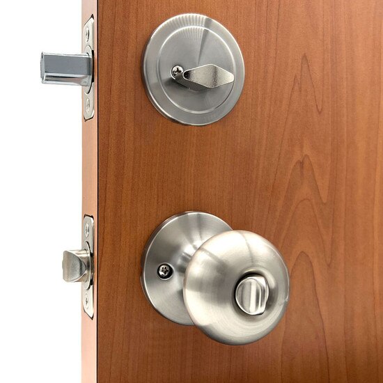 Ultra Flat Ball Entry Lock & Deadbolt Combo | MFS Supply - 3/4 View Inside Door Deadbolt Out